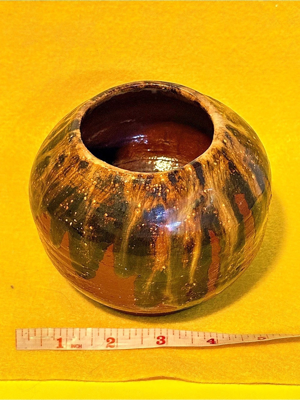 Vintage Hand Thrown Stoneware Studio Pottery Jar Drip Glaze Earthy Globular Vase
